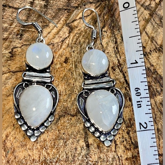 Rainbow Moonstone Earrings 2 1/4” - Picture 5 of 8